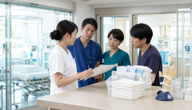 熱傷センターで多職種と連携しながら患者ケアを行う看護師のイメージ